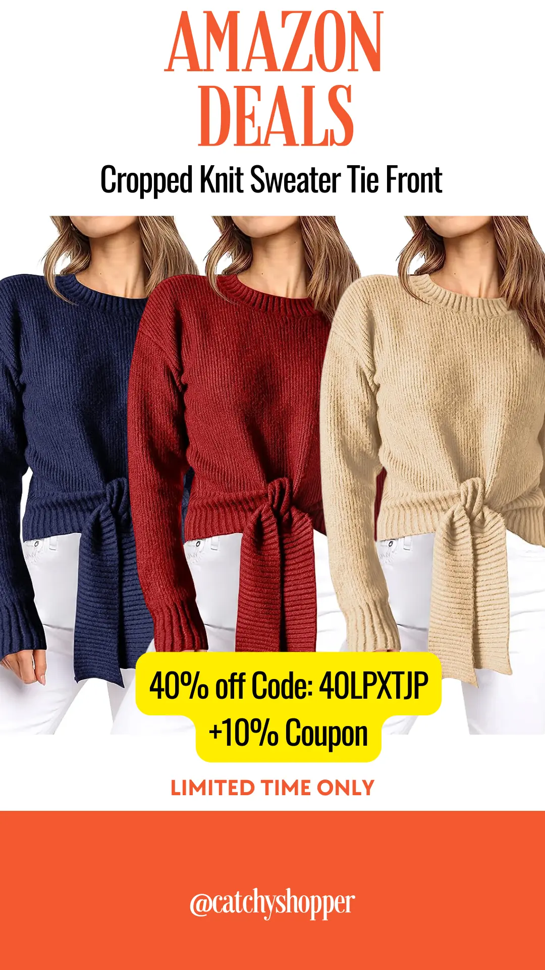 Cropped Knit Sweater Tie Front