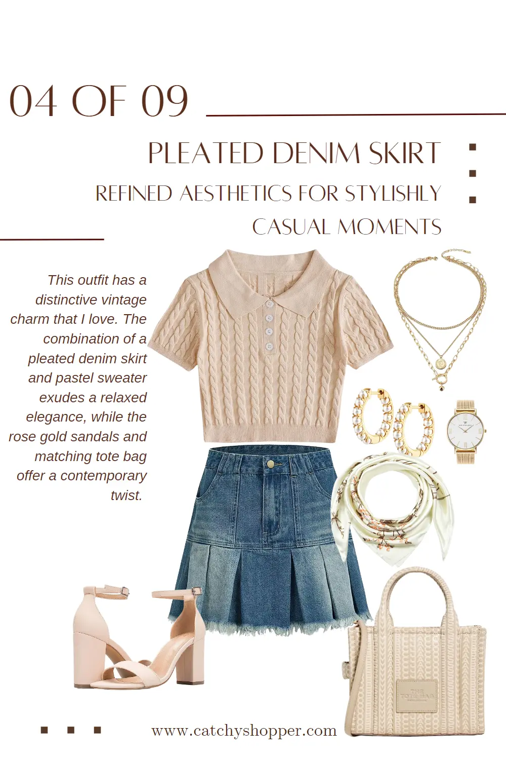 what to wear with a pleated denim skirt