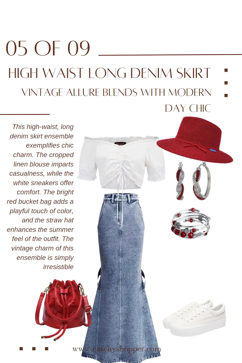 what to wear with a high waist denim skirt