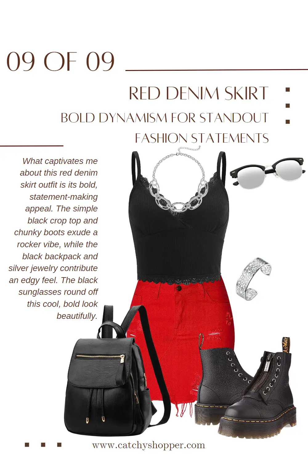 what to wear with a red denim skirt