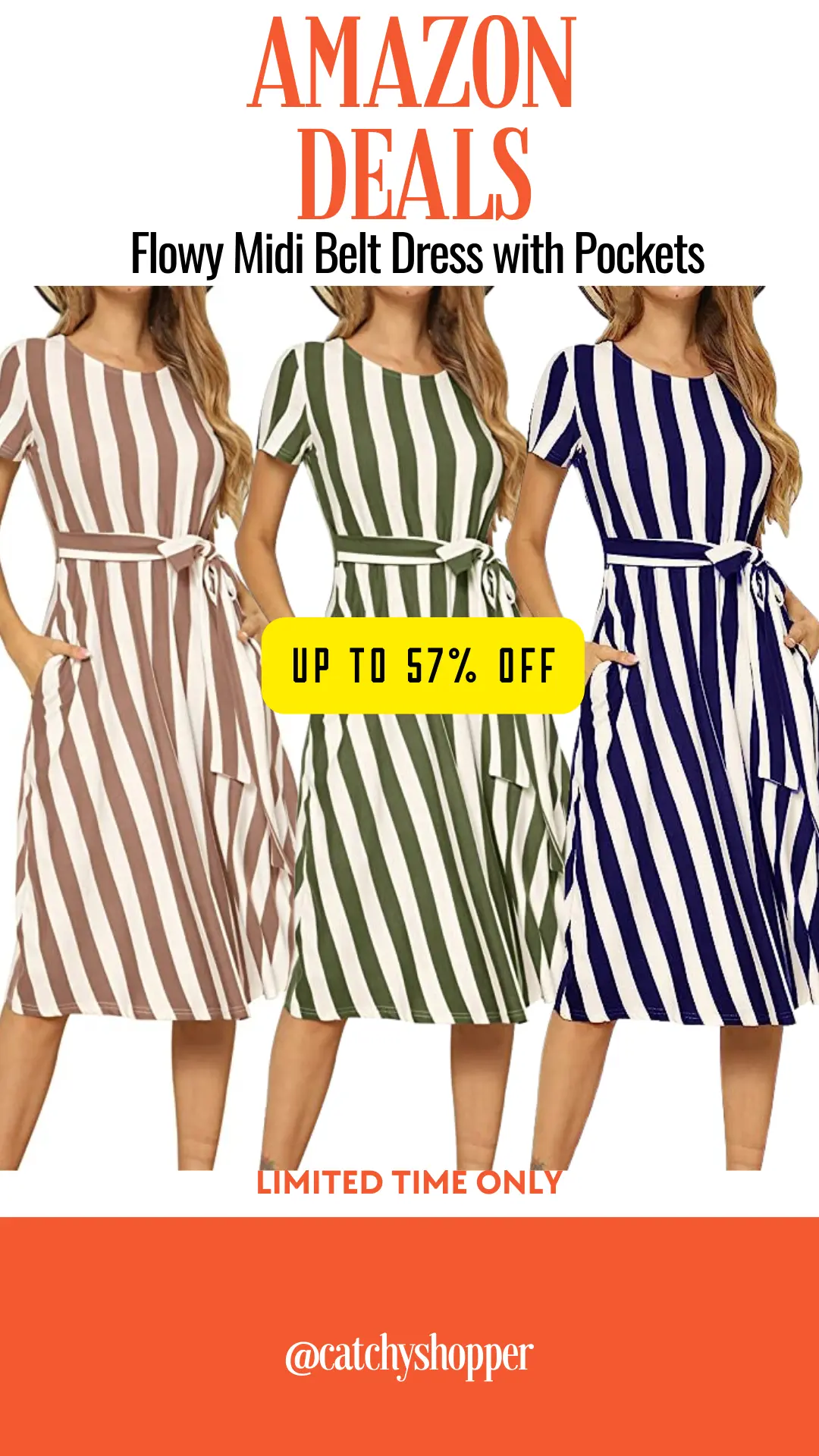 Flowy Midi Belt Dress with Pockets