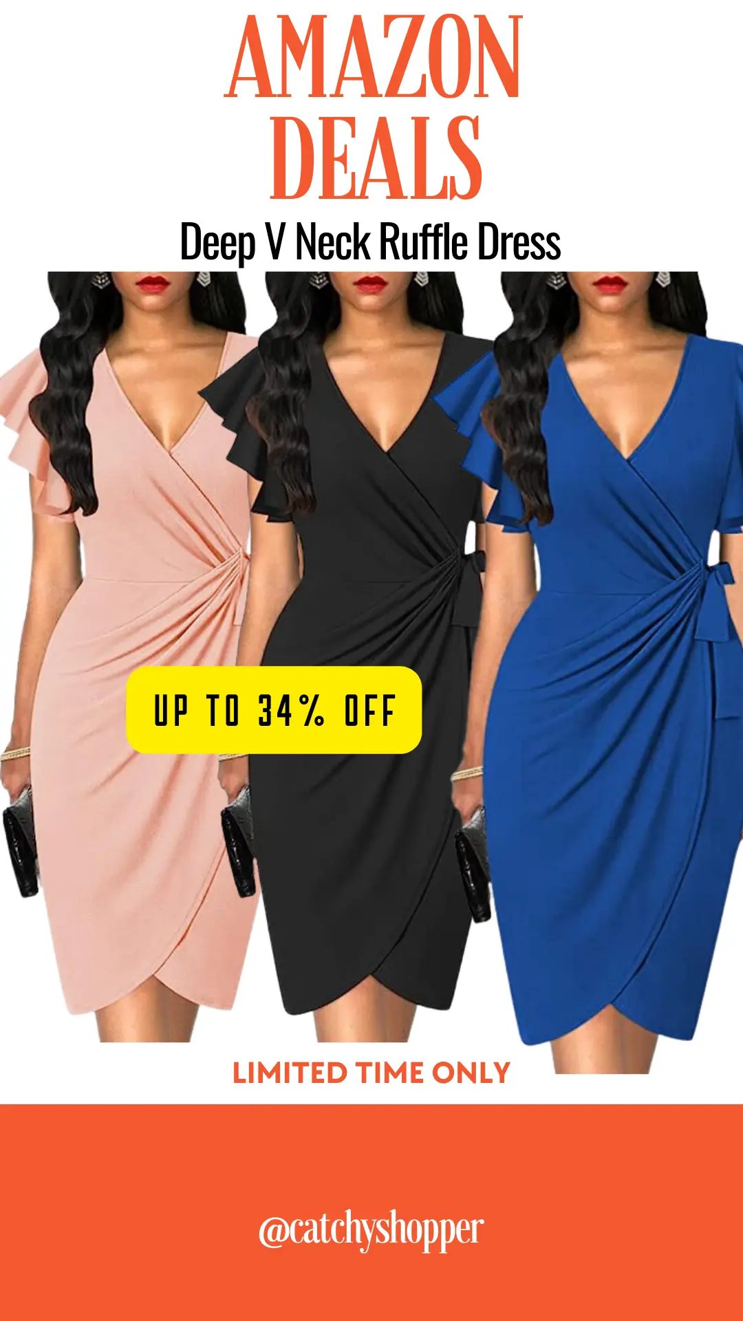 Deep V Neck Ruffle Dress