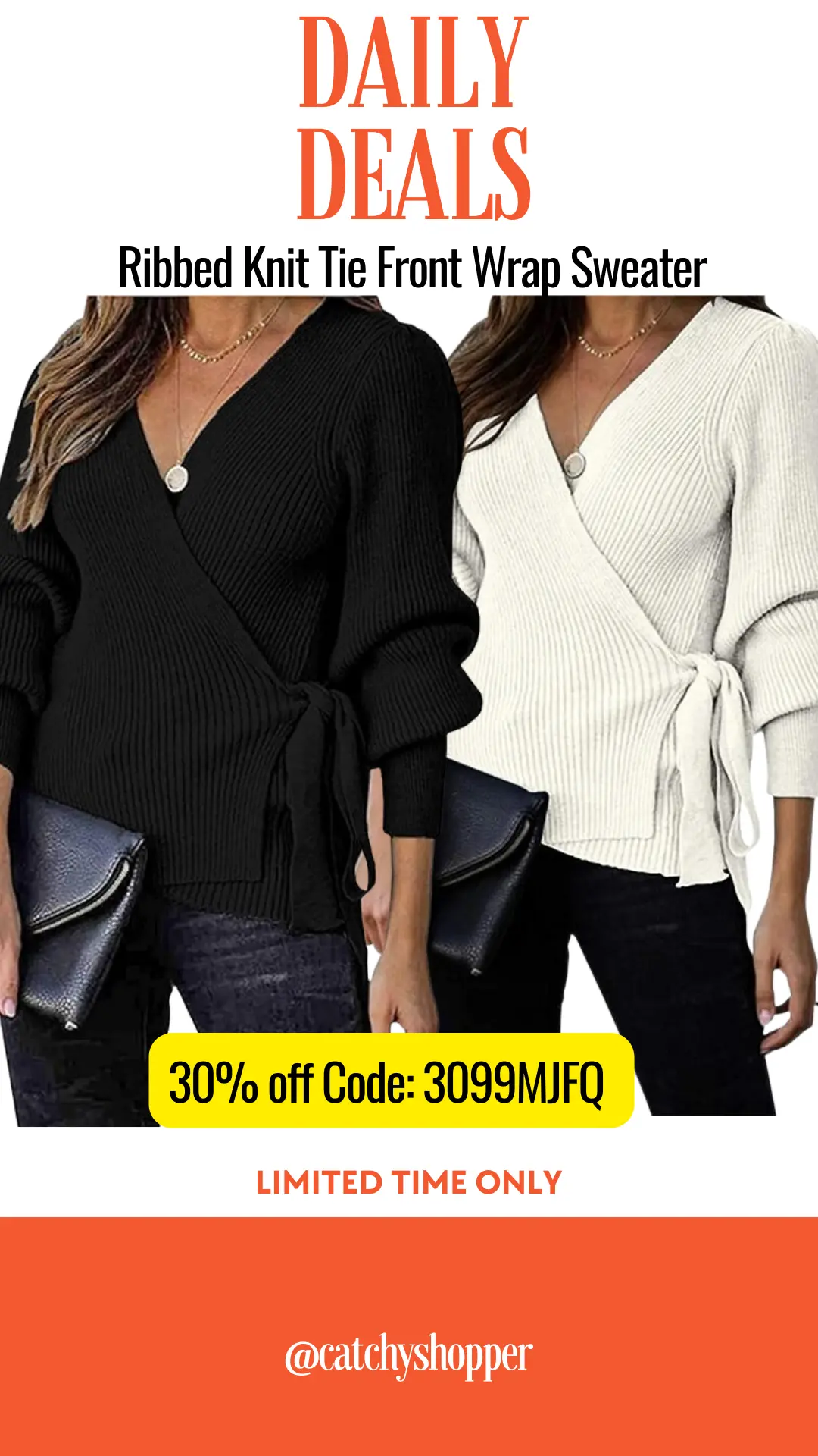 Ribbed Knit Tie Front Wrap Sweater
