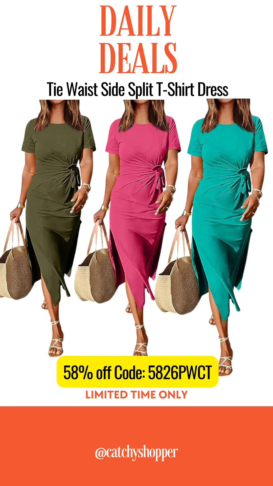 Tie Waist Side Split T-Shirt Dress