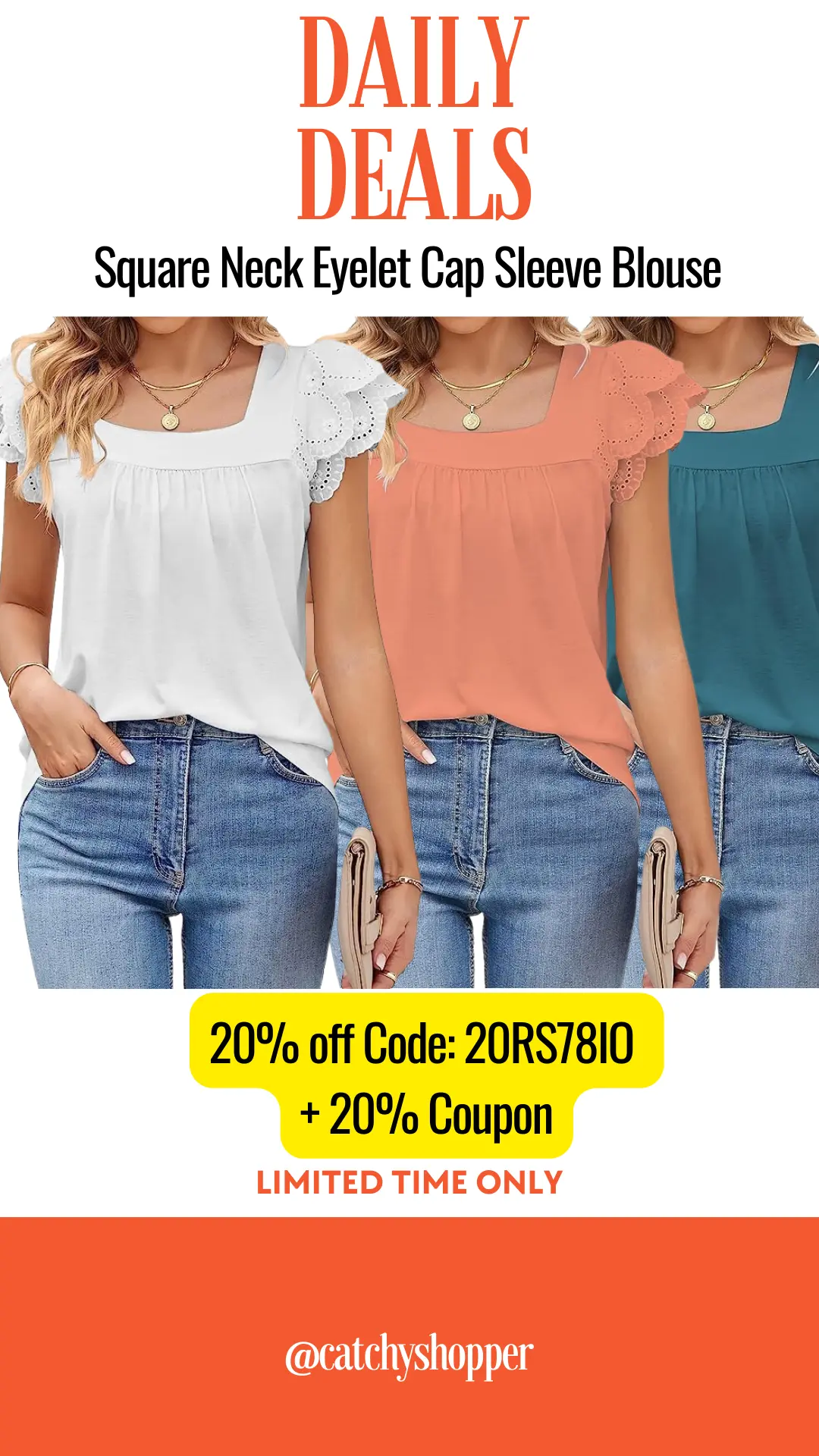 Square Neck Eyelet Cap Sleeve Blouse