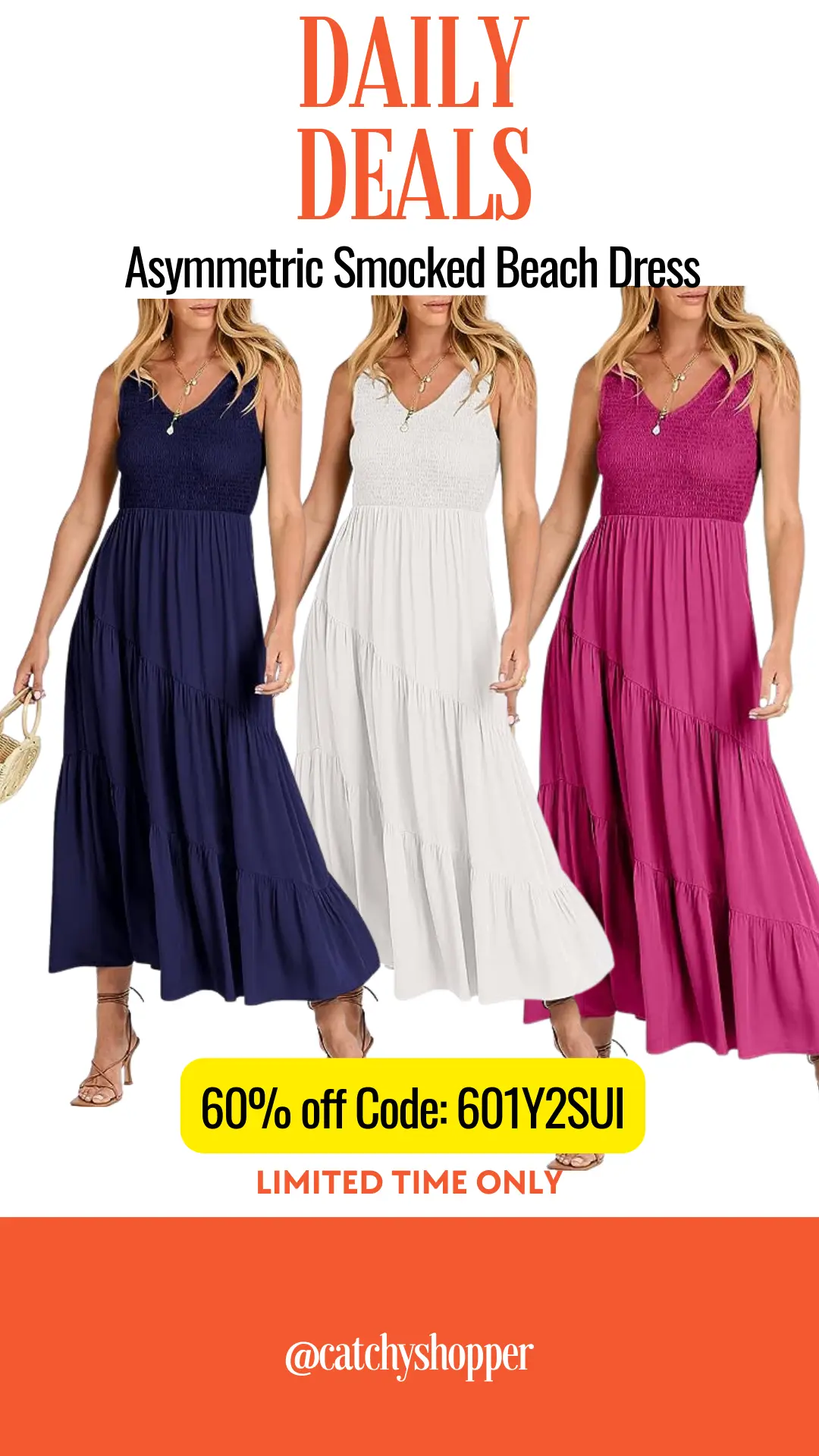 Asymmetric Smocked Beach Dress