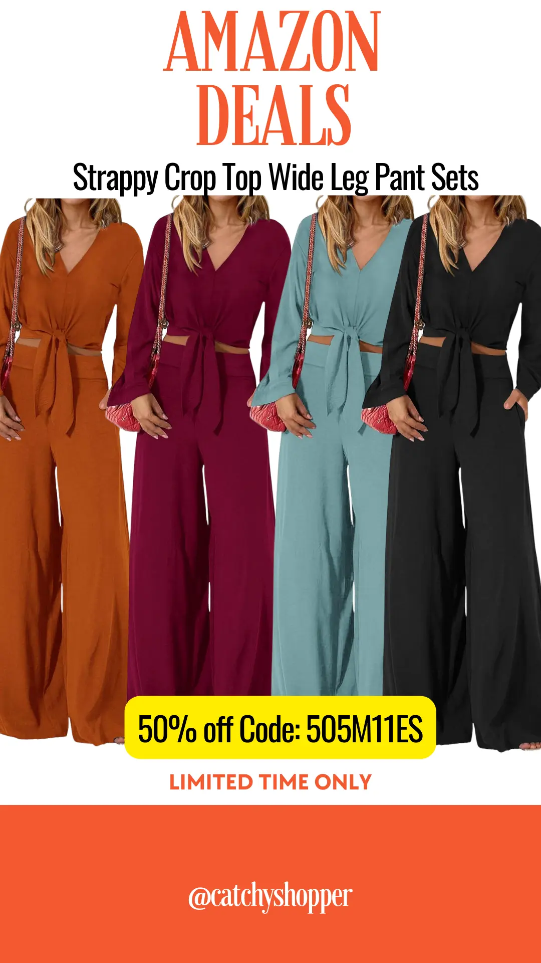 Strappy Crop Top Wide Leg Pant Sets