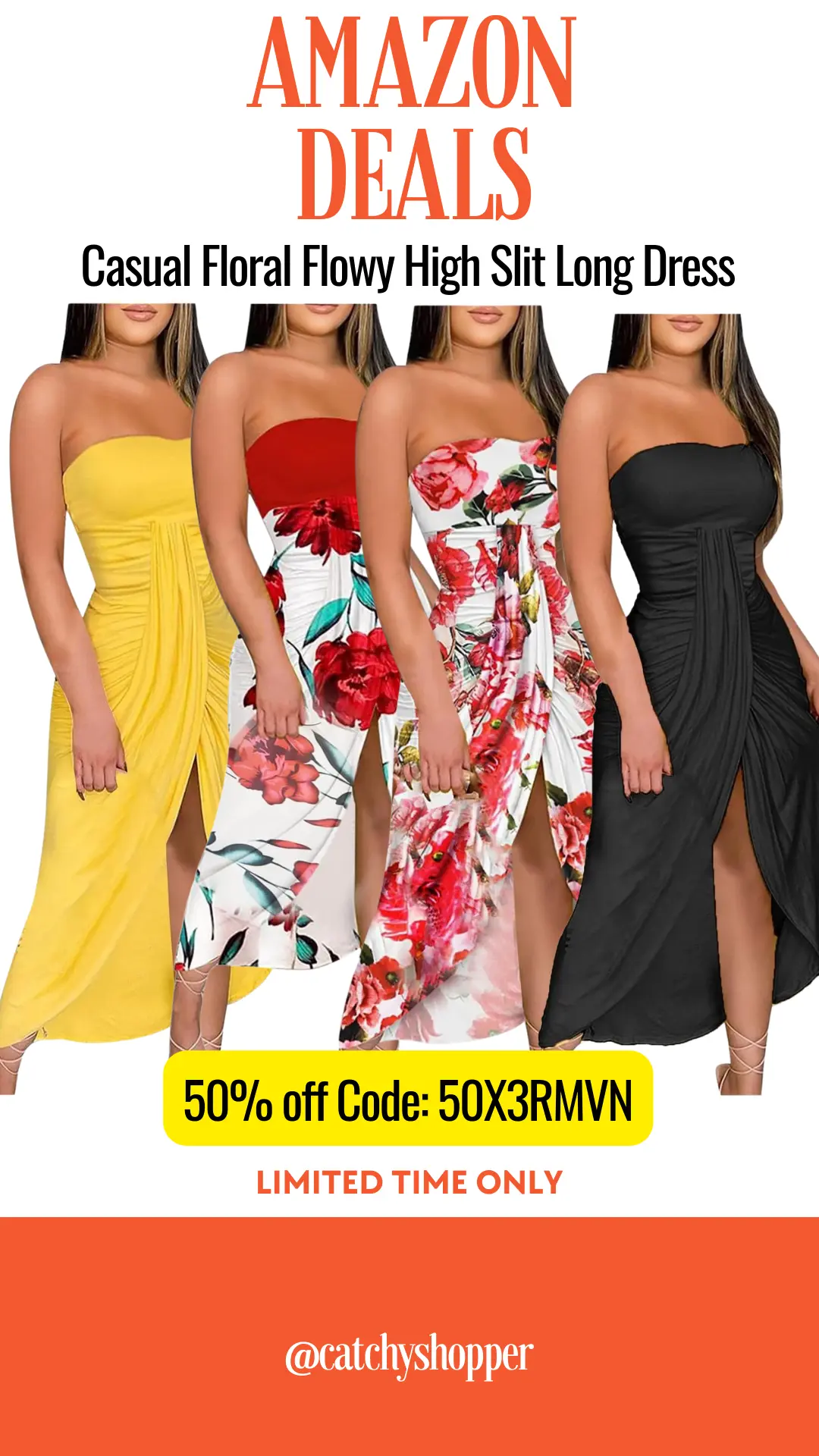 Casual Floral Flowy High Slit Long Dress