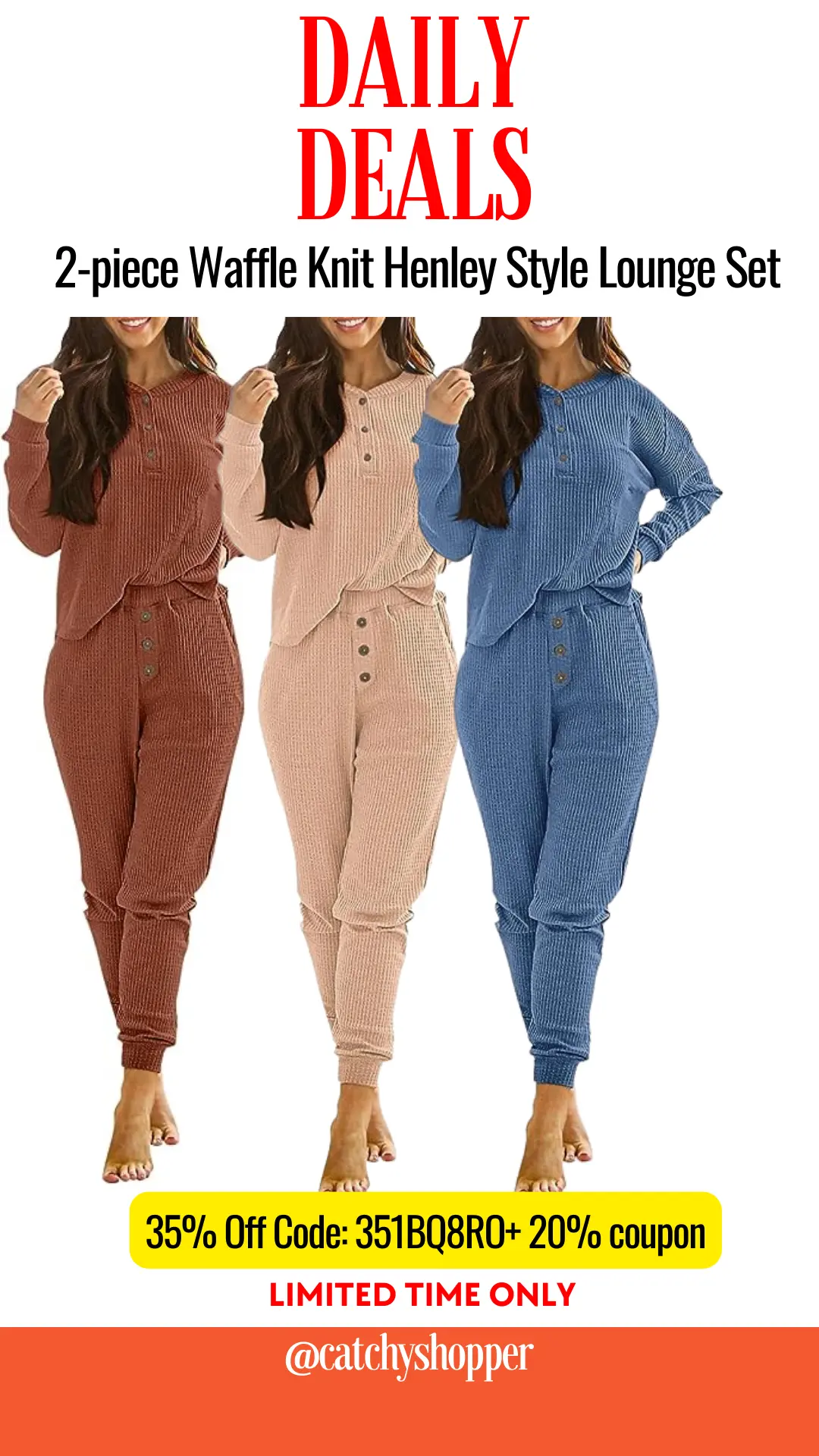 2 Piece Waffle Knit Lounge Outfit Set
