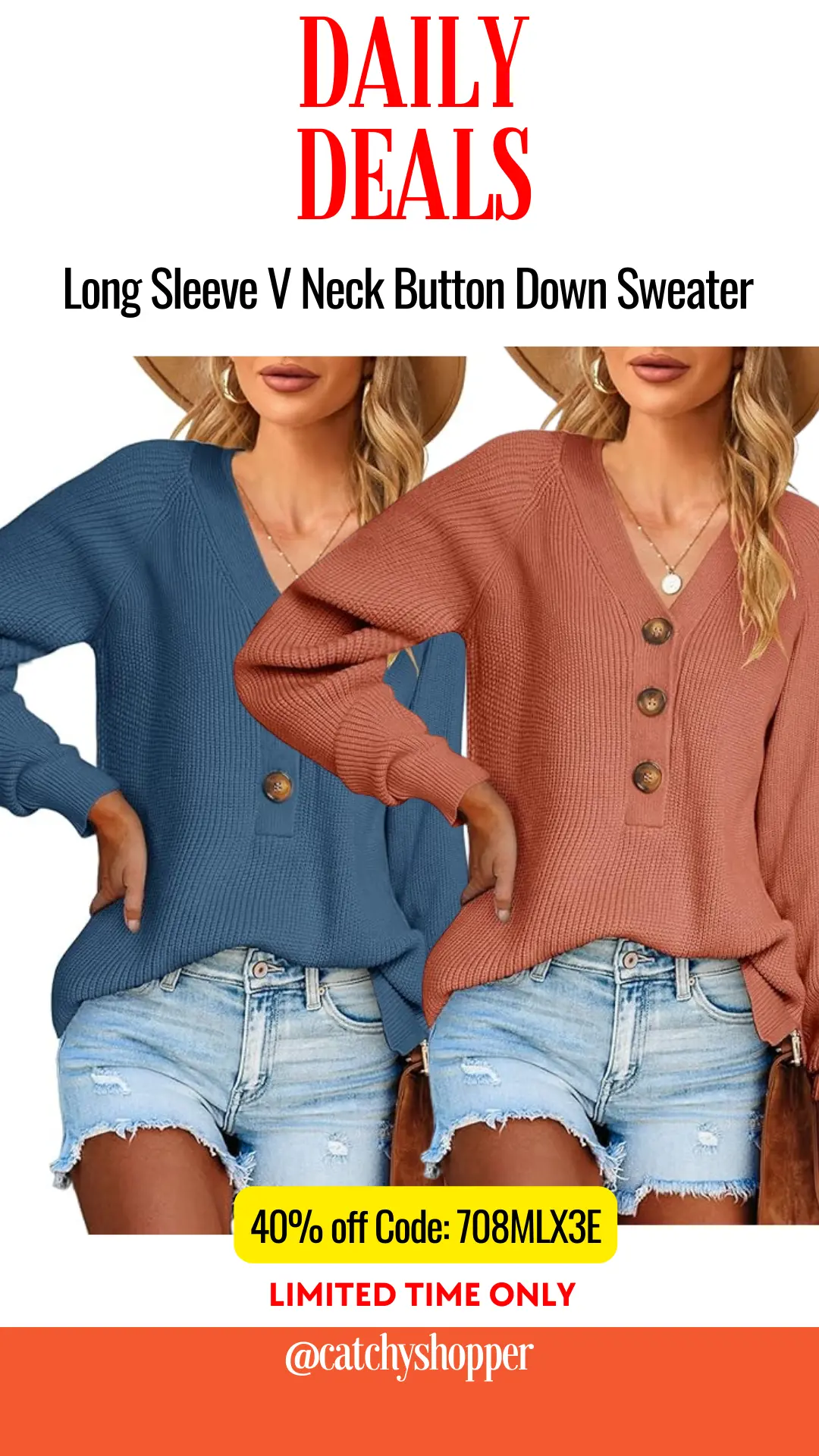 Long Sleeve V Neck Button Down Sweater