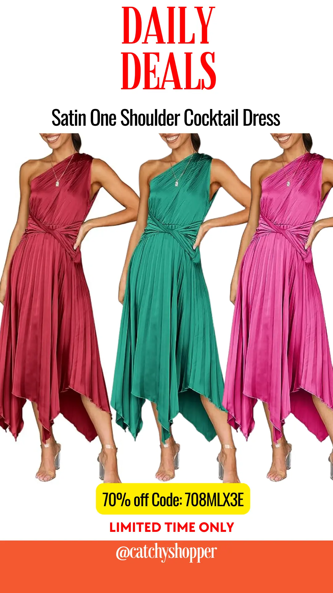 Satin One-Shoulder Cocktail Dress