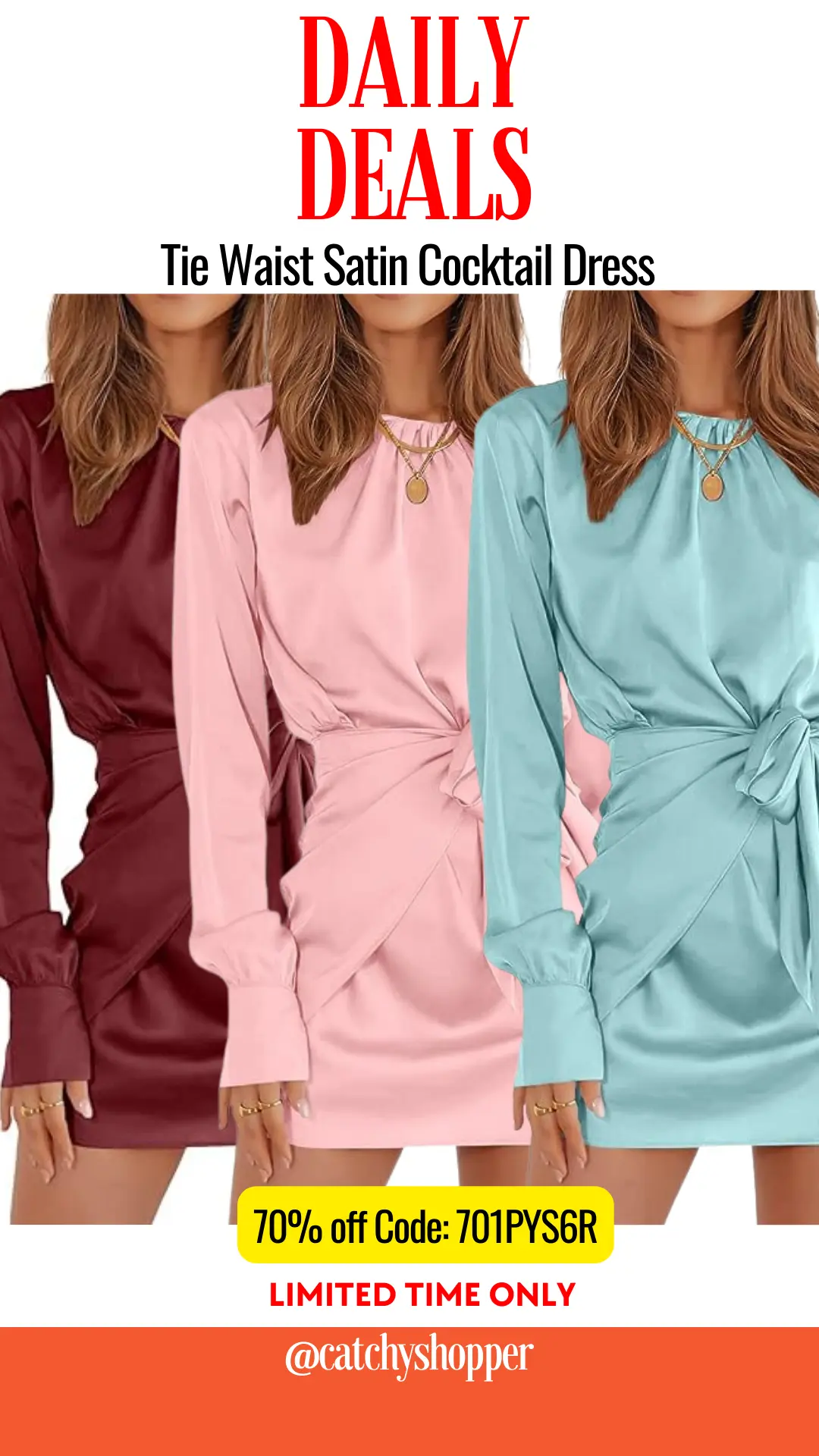 Tie Waist Satin Cocktail Dress