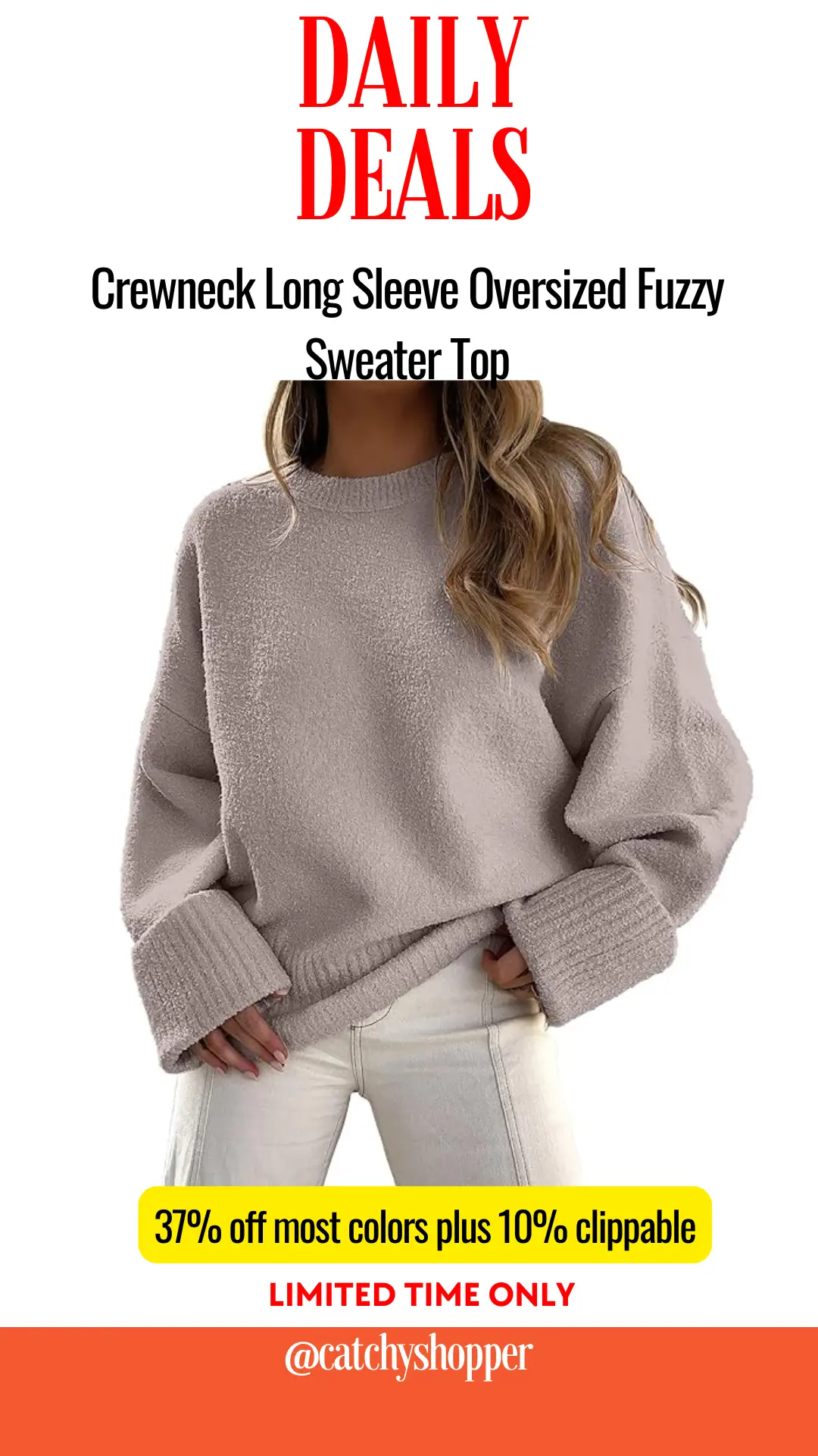 Crewneck Long Sleeve Oversized Fuzzy Sweater Top