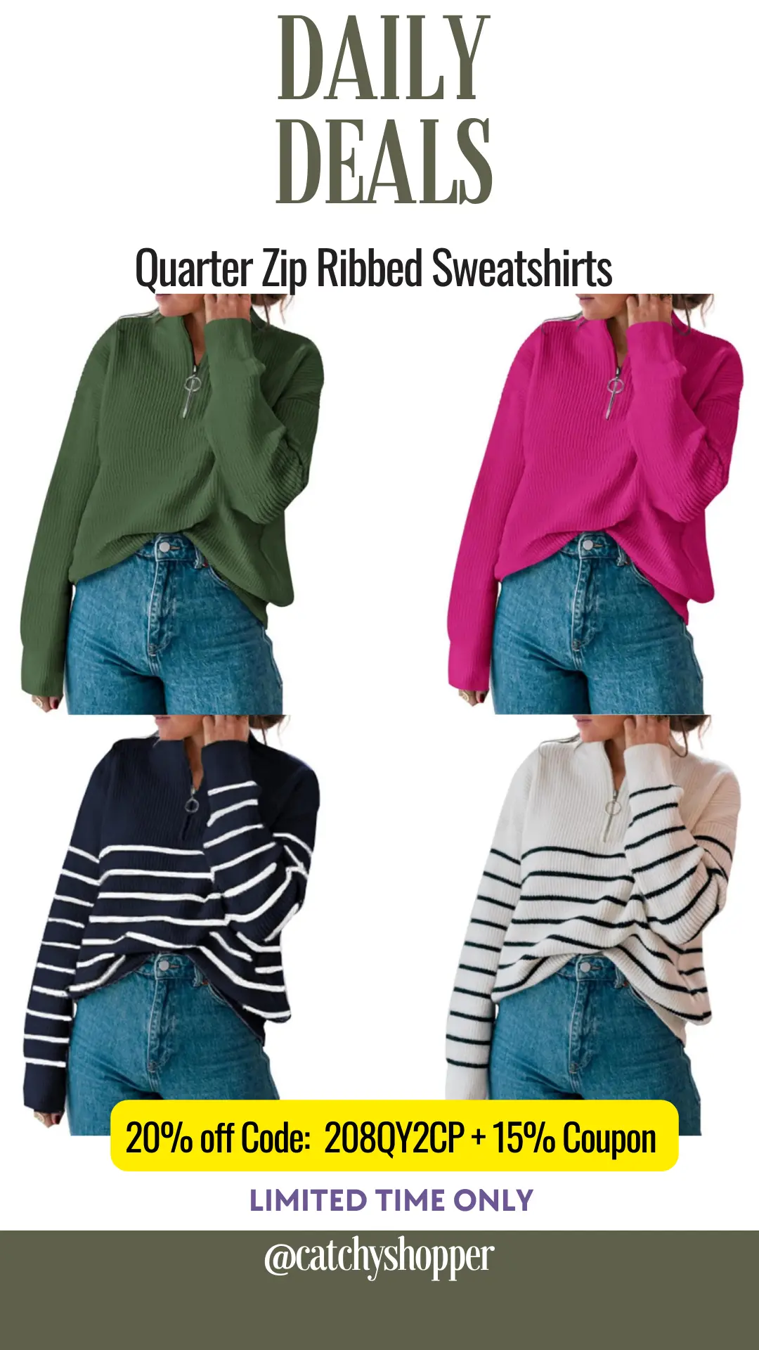 Quarter Zip Ribbed Sweatshirts