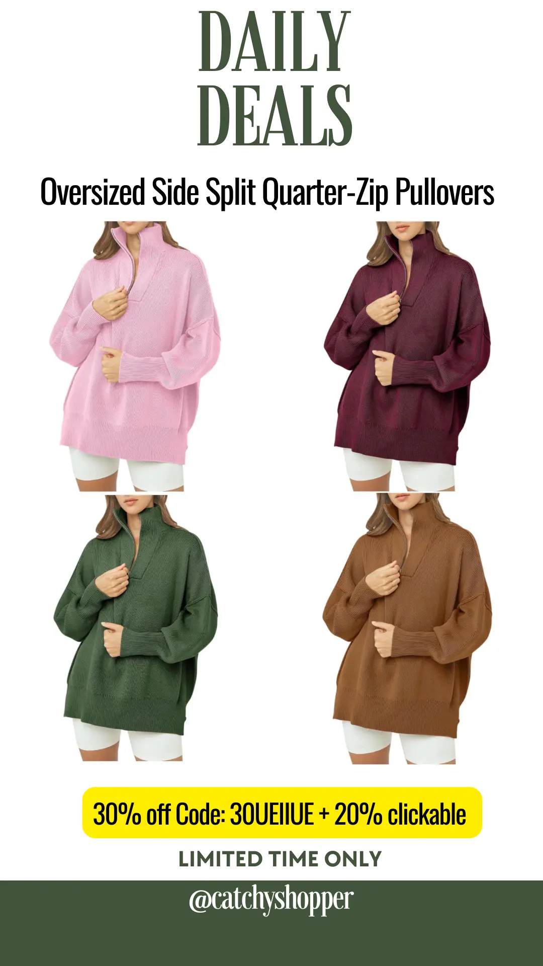 Oversized Side Split Quarter-Zip Pullovers