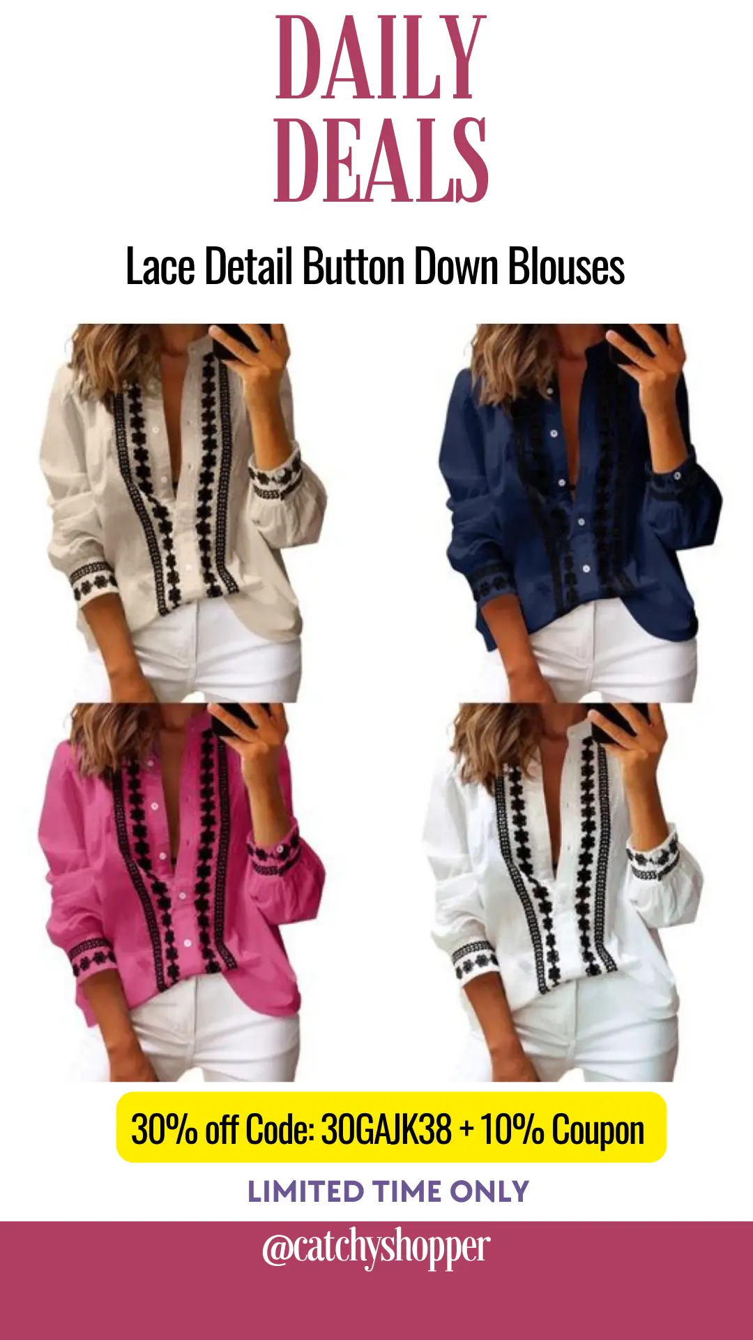 Lace Detail Button Down Blouses