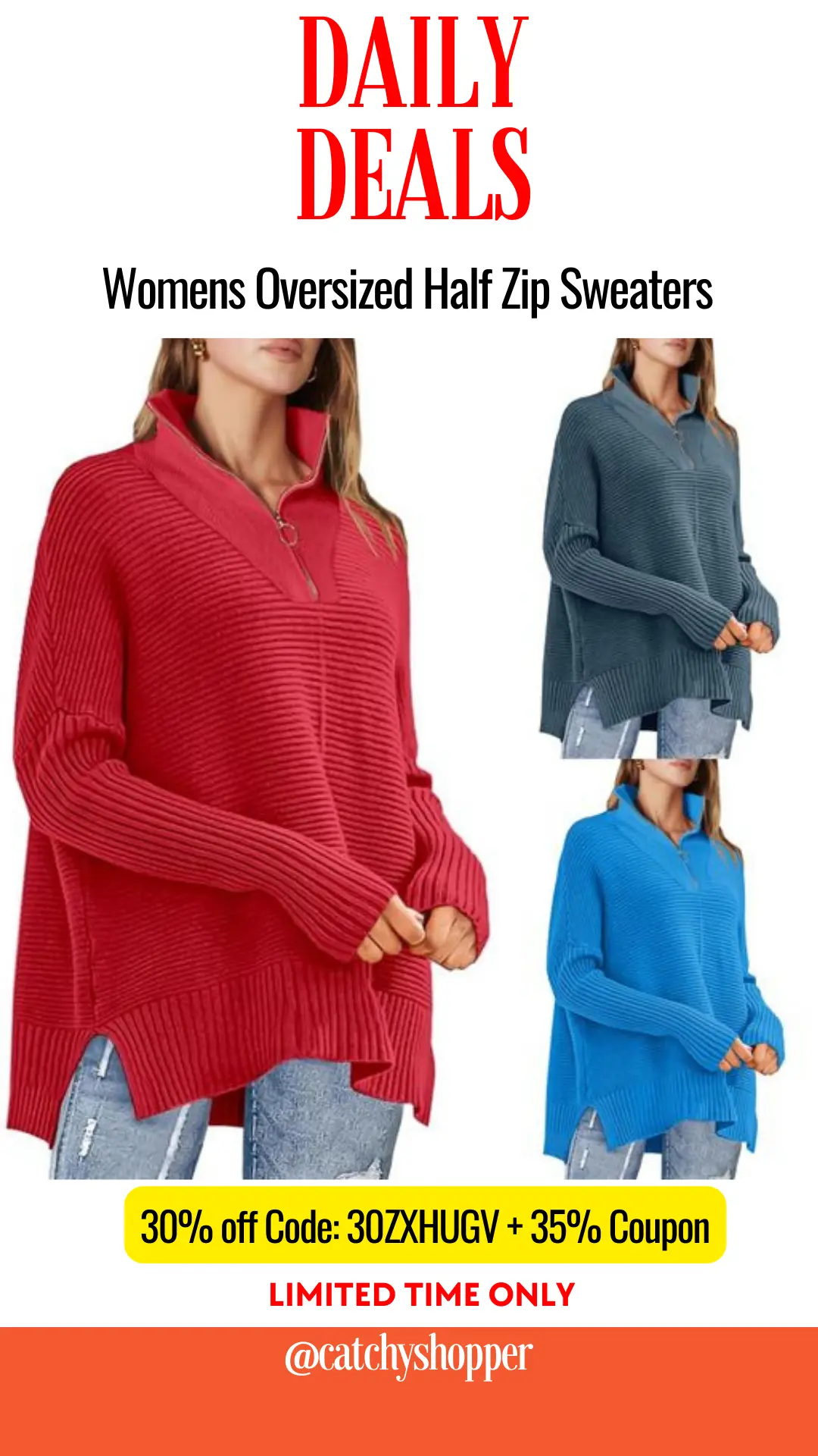 Oversized Half Zip Sweaters