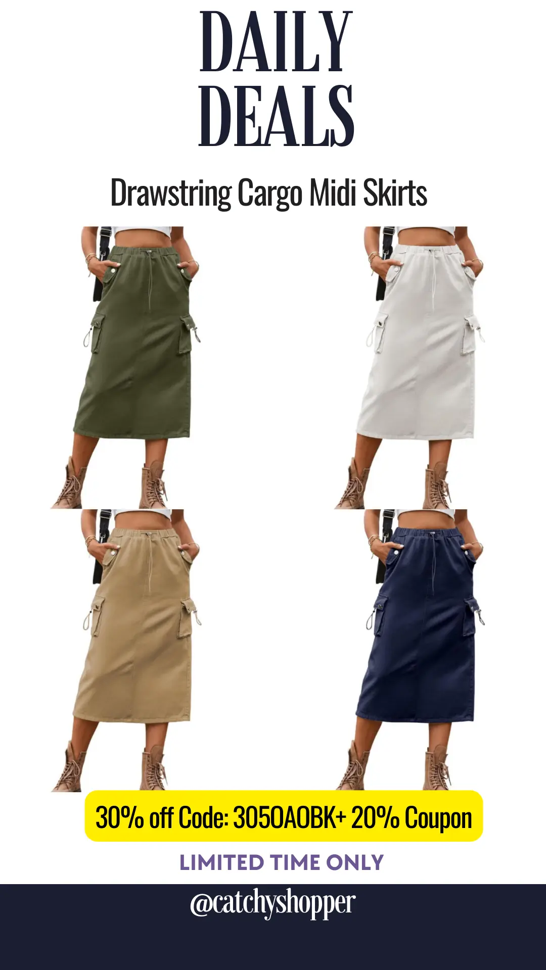 Drawstring Cargo Midi Skirts
