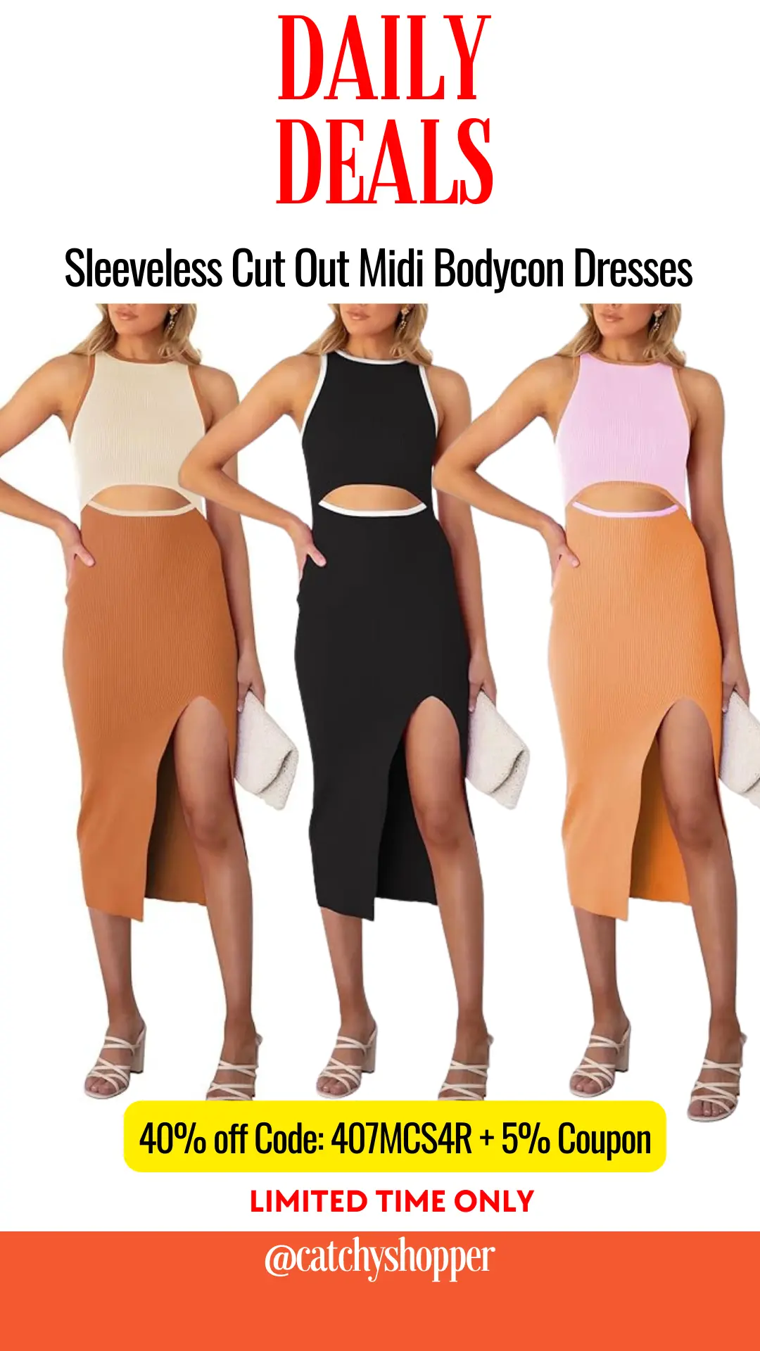 Sleeveless Cut Out Midi Bodycon Dresses