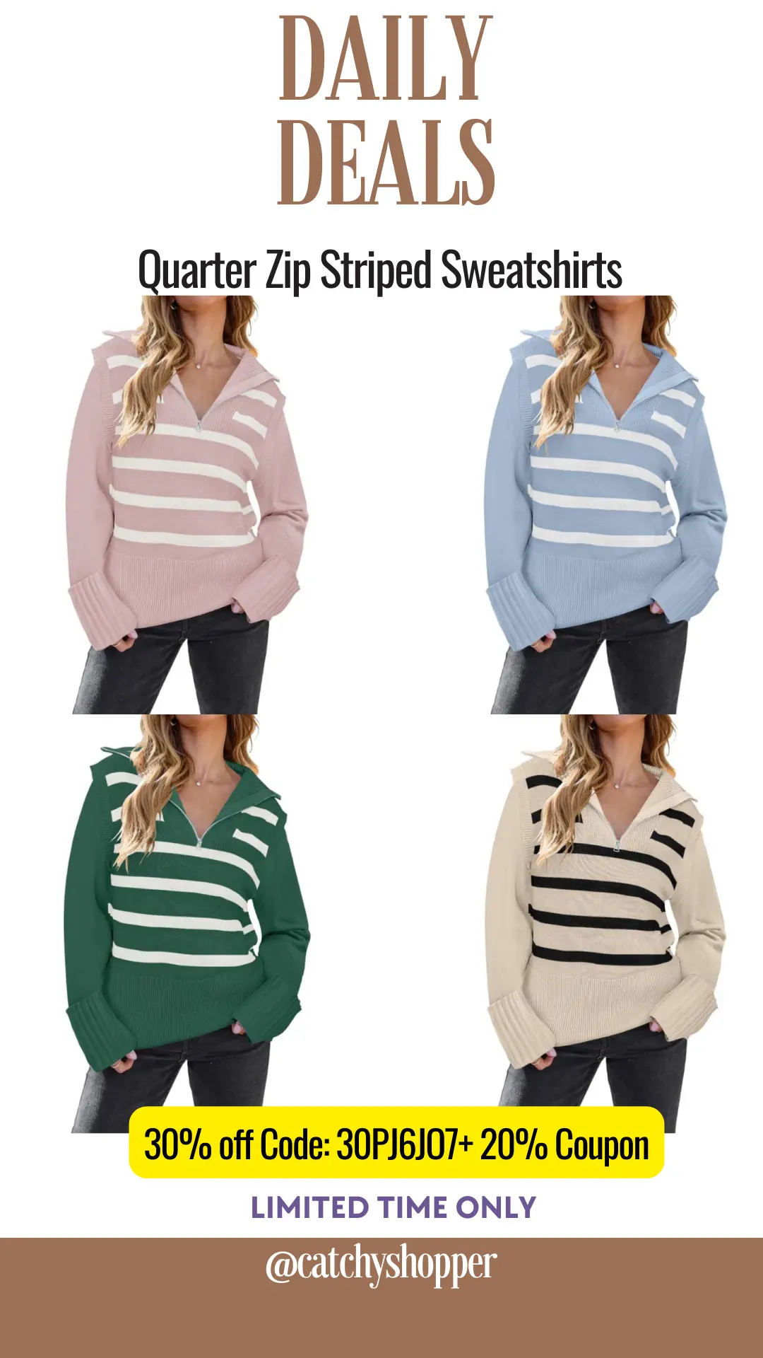 Quarter Zip Striped Sweatshirts