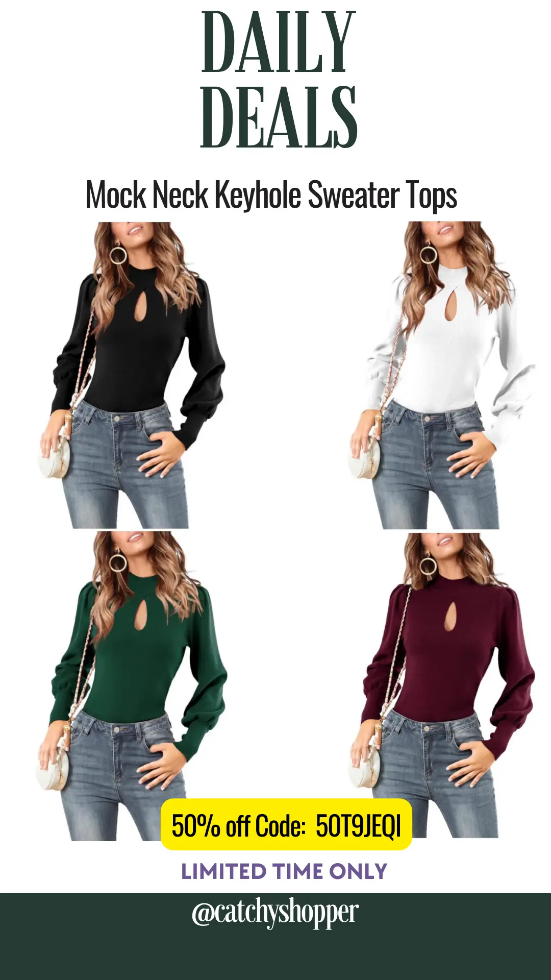 Mock Neck Keyhole Sweater Tops