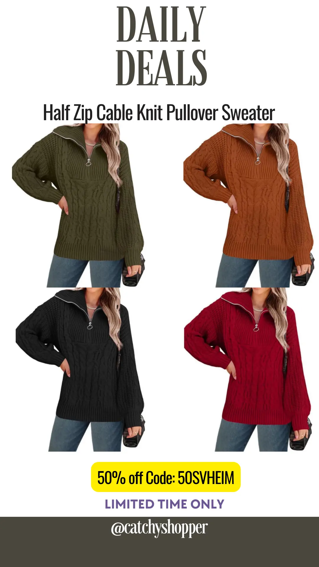 Half Zip Cable Knit Pullover Sweaters