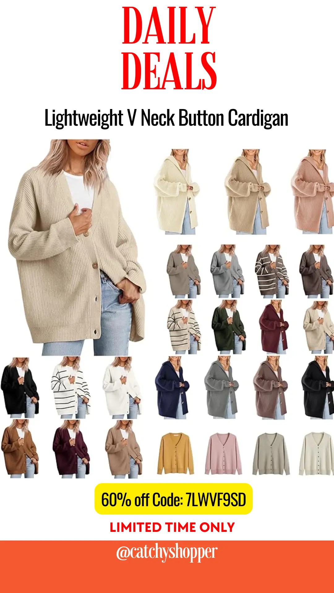 Lightweight V Neck Button Cardigan