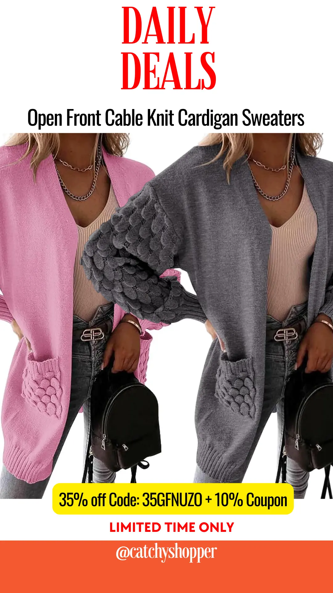 Open Front Cable Knit Cardigan Sweaters
