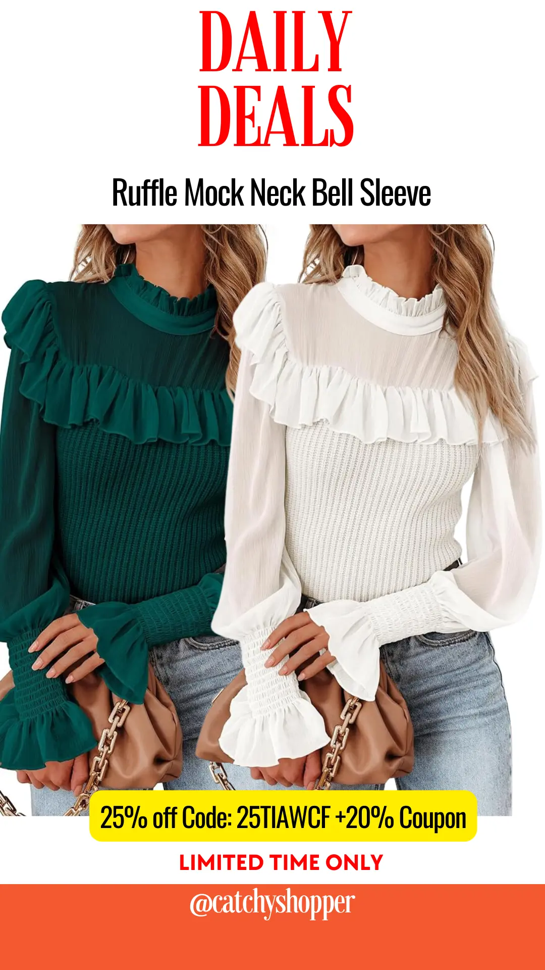 Ruffle Mock Neck Bell Sleeve